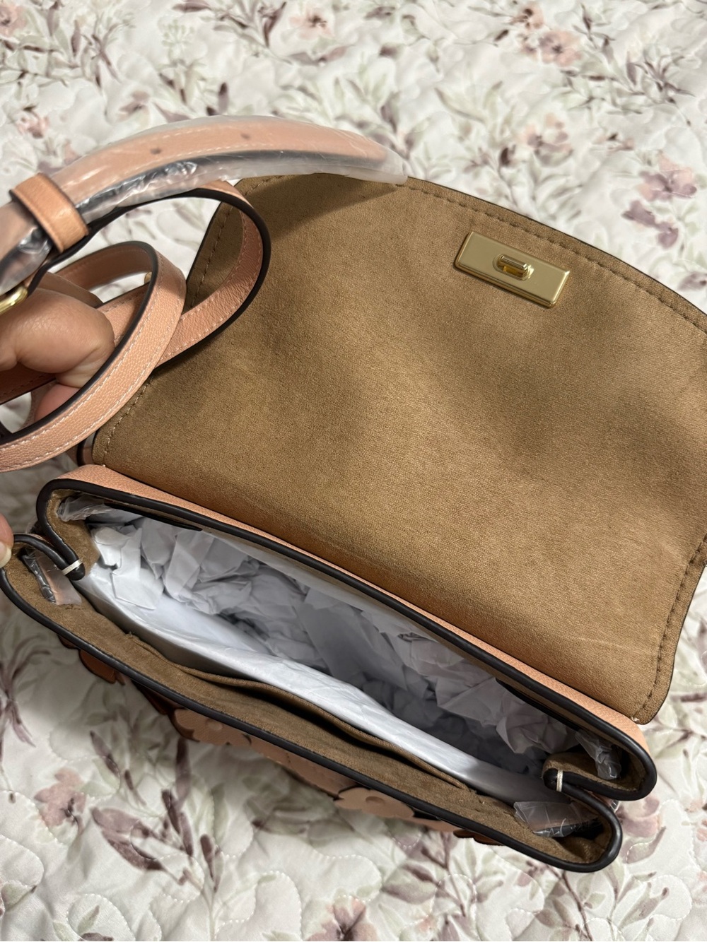 Coach Peach Leather Floral Applique Satchel - Picture 3 of 4